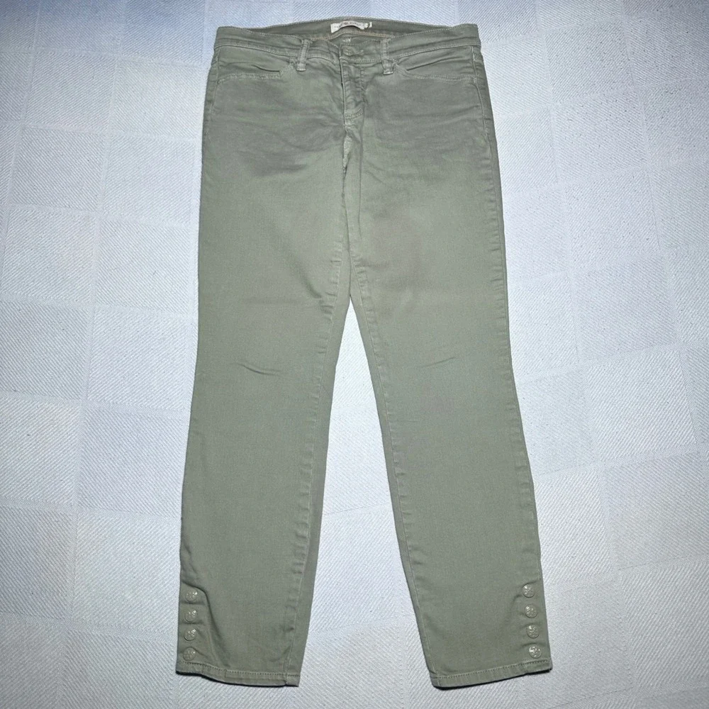 Tory Burch Emmy Ankle Pants Womens 29 Slim Straight Button Hem Olive Green